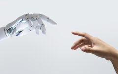 Technology human touch background, modern remake of The Creation